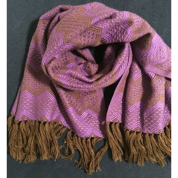 Ruashka Alpaca Edu Scarf Wrap Purple Brown Peruvian Woven Tassels 58* 23" Large - Picture 1 of 4